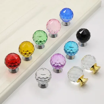 30mm Colorat Cristal de Sticlă, Mobilier Mâner de Diamant Balonul Rotund Dulap Sertar Buton Usa Cabinetului se Ocupe de Decorațiuni interioare