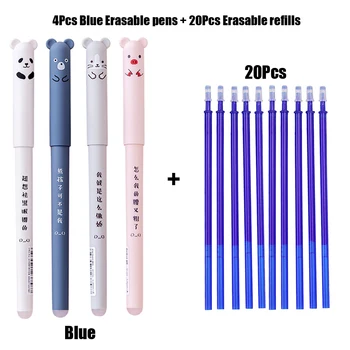 4+20buc/Set Animale Panda Erasable Stilou Gel 0.5 mm Erasable Pen Rezerve Tije Lavabile se Ocupe de Școală, Rechizite de Birou Papetărie