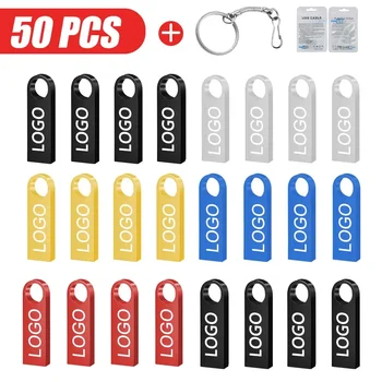 50PCS Gratuit LOGO-ul Personalizat USB Flash Drive 4GB 8GB 2.0 de Mare Viteză Pen Drive 16GB 32GB 64GB 128GB Pendrive metal stick-uri usb cu cheie