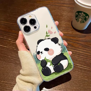 Amuzant Drăguț Panda Caz Clar de Telefon Pentru iPhone 15 14 13 12 11 Pro XS Max 13Mini XR X 7 8 14 Plus SE de Desene animate Capac Moale Shell Funda