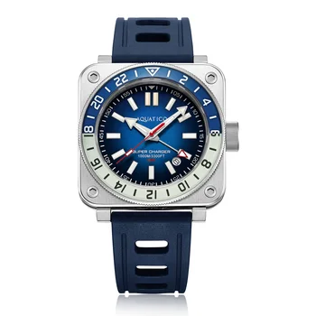 Aquatico Oțel Om GMT Ceas (Cadran Albastru Albastru/Alb Bezel)