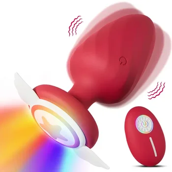 Butt Plug Vibrator de Control de la Distanță aparatul de Masaj Rece Lumina LED-uri de Prostata pentru Masaj Universal Plug Coada Anal Jucărie pentru Bărbați și Femei
