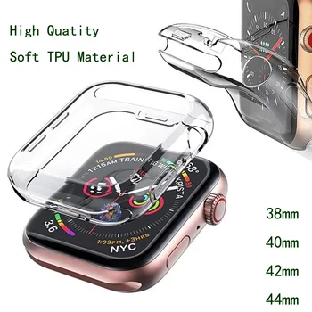 Capac Transparent pentru Apple Watch Series7 6 5 4 38 /42mm 44/40mm 41/45mm 360 Complet Limpede Moale TPU Screen Protector Caz iWatch