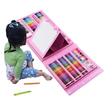 Copiii de Artă 208Pieces Desen de Arta kit cu Dublă față-Verso Trifold Pictura de Sevalet Consumabile Include Ulei, Pasteluri, Creioane colorate