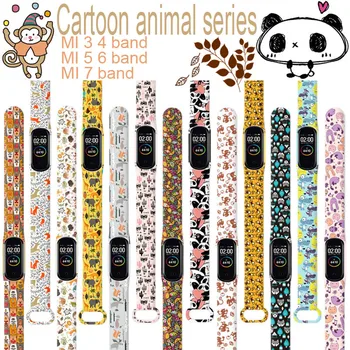Desen animat animale Curea Pentru Xiaomi Mi Band 4 5 6 3 7 Graffiti Stil Bratara Pentru Mi Band panda bratara de Silicon de înlocuire trupa
