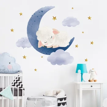 Desene animate Oi Dormi pe Luna și Stelele de Autocolante de Perete pentru Camera Copii Camera Copilului Decorare de Perete Decalcomanii de Cameră Interior