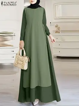 Eid Mubarak Abaya Halat Musulman Lung Rochie Femei, cu Maneci Lungi Mozaic Maxi Sundress ZANZEA Turcia Hijab Vestidos Haine Islamice