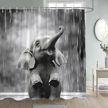 Elefant amuzant Perdele de Dus de Animale Drăguț Picătură de ploaie Copii Baie Perdea de Țesătură de Poliester de Copii Acasă Decor Baie cu Cârlige