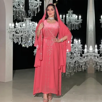 Femei Rochie V-gât Rochie Musulman Moda Dubai Arab Rochie de seara de Lungime Completă Flare Sleeve Moale, Stralucitor Abayas Turcia Robe