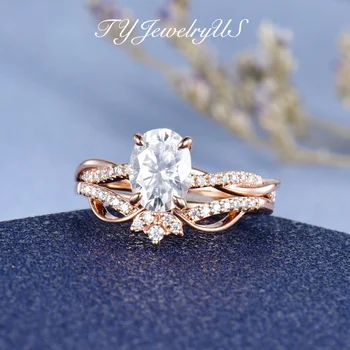 Figăsite Tăiat Rotund 1.5 Carate Moissanite Diamant Monofazate 14KGold Set de Logodna Pentru Femei Propunere de Bijuterii pentru Cadouri Inele