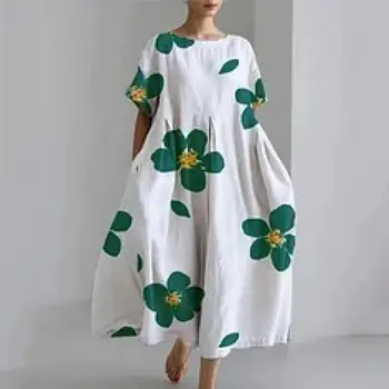 Florale Rochie de Imprimare Stil Boem de Vara pentru Femei Rochie Midi cu Luminoase de Culoare de Potrivire O de Gât Supradimensionate-linie de Design pentru Plaja
