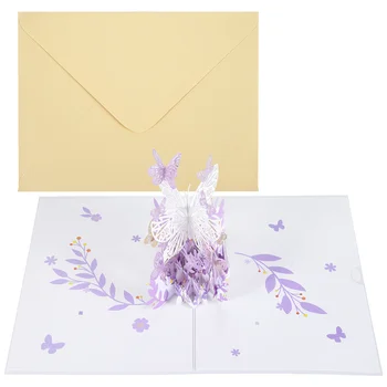 Fluture violet Ziua pop-up Card, Fluture Coș de Flori 3D Felicitari pentru Femei Fata de Fiica, Mamele Zi