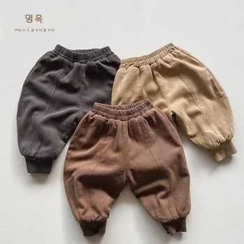 Iarna Pentru Copii Fete Băieți Îngroșa Pantaloni Copii Elastic Talie Pluș Pantaloni Culoare Solidă Stil Coreean Grupa De Copii Se Ingroase Pantaloni Cald