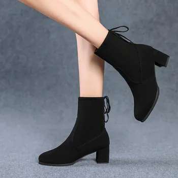 Iarna Ține de Cald Pantofi cu Toc pentru Femei Plus Catifea Pionted Toe Glezna Cizme Toamna Noua Turma Toc Indesata Chelsea Cizme pentru Femei