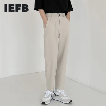 IEFB Barbati Casual Pantaloni Costum coreeană de Moda Trendy Glezna Lungime Pantaloni Largi Drepte Elastic Talie Pantaloni de Afaceri 9Y6956