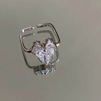 Inima Inele de Zirconiu pentru Femeile Iubesc Cristal Reglabil Pătrat Deget Inelul de Argint de Culoare Designer de Bijuterii de Nunta Cadouri de Partid