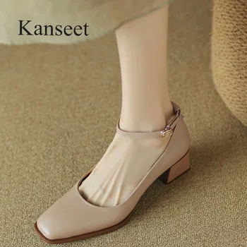 Kanseet 2023 Moda Toamna Pompe Confortabil Real Pantofi din Piele Pentru Femei Rochie Handmade 4.5 cm Mijlocul Tocuri de zi cu Zi Doamna Încălțăminte