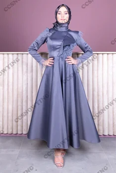 Moda Încrustat pene Musulman Rochii de Seara cu Maneca Lunga Islamic Formale de Petrecere, Rochii de Gât Înalt Femeile arabe Robe De Soirée