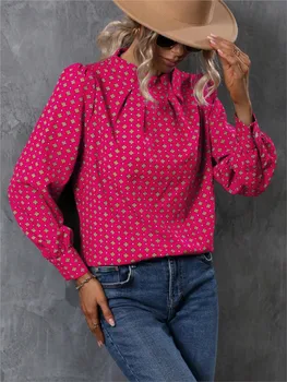 Moda Șifon Bluze de Toamna pentru Femei Tricou Casual Jumătate Guler Înalt Pulover cu mâneci Lungi Tricou de Imprimare de Top Pentru Femei Îmbrăcăminte