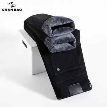 Negru clasic blugi barbati de iarna din catifea îngroșat cald direct pantaloni de lână la modă business casual de dimensiuni mari pantaloni 40 42 44