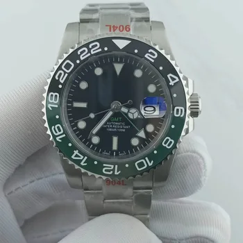 NH34 caz 40mm din oțel inoxidabil caz GMT ceas caz NH34 cadran verde luminos de sticlă de safir bărbați ceas se potrivesc NH34 circulație