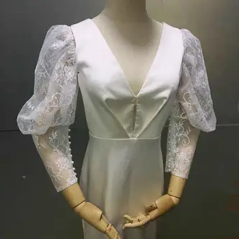 Pufos Alb Dantela strapless rochie de mireasa cu accesorii petrecere Rochie retro curtea elastic O Pereche Separate mâneci