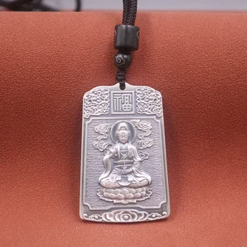 Real Pur 999 Argint Fin Norocos Bărbați Femei Sculptate Loc De Lotus Fu Nor Guanyin Alungite Pandantiv