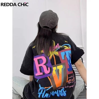 REDDACHiC Supradimensionat Alb-Negru Grafic T-shirt Femei Artist Estetice Casual de Vara Tee ' 90 Top Retro Patinator Cuplu Streetwear