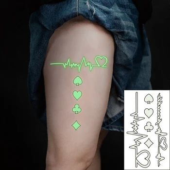 Rezistent la apa Luminoase Temporare Autocolant Tatuaj Val de Dragoste Inima Bate Formă Geometrică Flash Tatuaj Fals Tatuaj pentru Copii Femei Bărbați