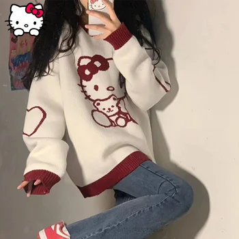 Sanrio Feminin Toamna Purta Hello Kitty O-Gât Pulovere Largi Pulover De Culoare De Top Coreean Pulover De Moda Pentru Femei Pulover Maneca Lunga