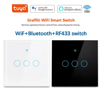 Tuya Smart Touch Comuta WiFi, Bluetooth RF433 Singur Foc Zero Foc Universal Standard UE Comutator de Perete Lucra Cu Alexa de Start Google