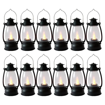 Vintag Felinare Lumânare Lanternă Mini Pentru Interior 12buc Cu Flicker Lumânări Pentru Home Decor Negru