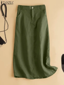 ZANZEA Femei Vara Fuste Maxi Vintage Solidă Direct Sundress Talie Înaltă Halat de Faldas Saia Vacanță Vestidos de Cauzalitate Femme Jupe